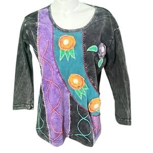 Rising International Womens Medium Cotton Patchwork Floral Art to Wear Top Nepal